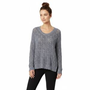 Free People Blue  Cable Knit Boat Neck Pullover Sweater, XS